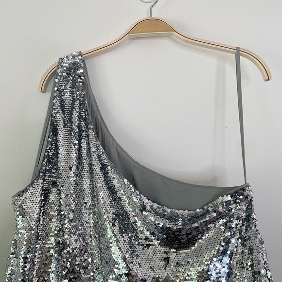 Anthropologie Silver Sequin Midi Dress - Picture 5 of 10